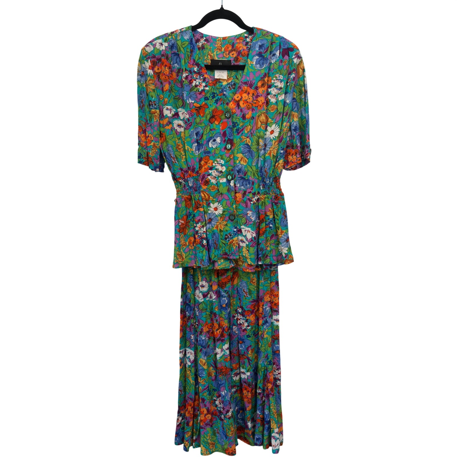 Carole Little Vintage 90s 2pc Bright Floral Rayon Gauze Skirt Set Made Usa Sz 4